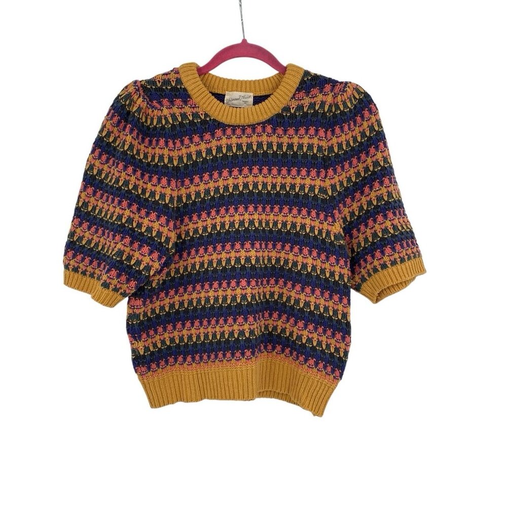 Universal Thread Mustard Yellow Navy Purple Pink Striped Short Sleeve Sweater
